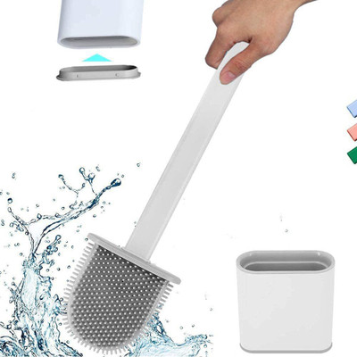 RogueAbyss Magic Silicon Toilet Brush with Holder Stand Flat Head Antibacterial Toilet Brushes for Western Toilet Cleaning with Handle Clean Corner Easily Quick Drying Wall Mounting Set (Multicolor) with Holder(Multicolor)
