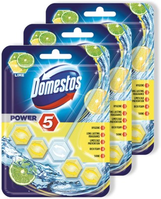 Domestos Power 5 Toilet cleaning Rim Block, Lime,3x55gms Lemon Block Toilet Cleaner(3 x 55 g)