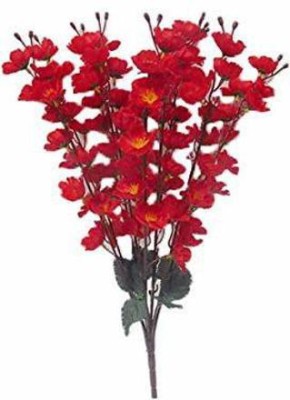 THE PHOOLCART Red Cherry Blossom Artificial Flower(25 inch, Pack of 7, Flower Bunch)