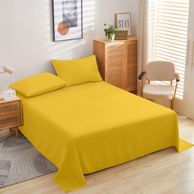 OASIS 120 TC Cotton Double Solid Flat Bedsheet(Pack of 1, Yellow)