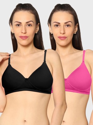 KAVYA Women T-Shirt Non Padded Bra(Black, Pink)