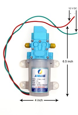 AMAID 140 Psi 12V DC 6.5/LPM Micro Electric Diaphragm High Pressure Water Pump. DC Input Oprated Motor. Pressure Washer