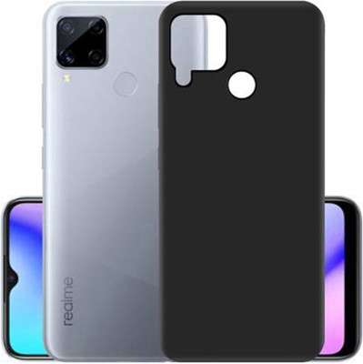 Casecovers Back Cover for Realme C15, Plain, Case, Cover(Black, Camera Bump Protector, Silicon, Pack of: 1)