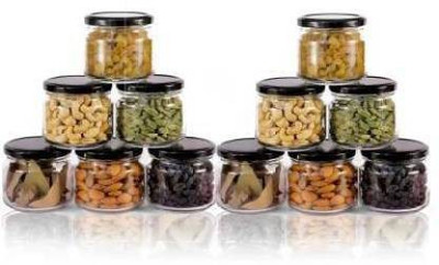 CROCO JAR Glass Grocery Container  - 350 ml(Pack of 12, Black)