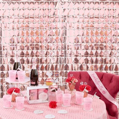 Hippity Hop Pink 6 ft X 3 ft Rose Golden Square Foil Fringe Curtains for Birthday, Marriage, Engagement, Bridal Shower