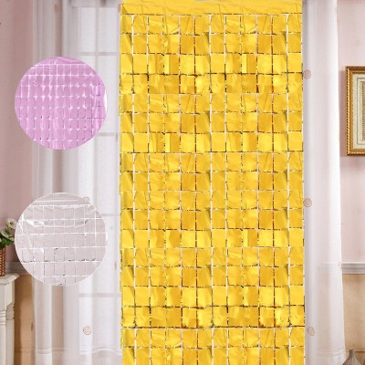 Hippity Hop Gold 6 ft X 3 ft Golden Square Foil Frings Curtains for Birthday, Marriage, Engagement, Bridal Shower