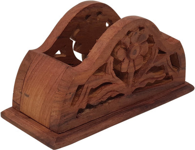 DESI KARIGAR 1 Compartments Wooden Napkin Holder Stand Table Tissue Paper Rack Decorative Handicraft(Brown)