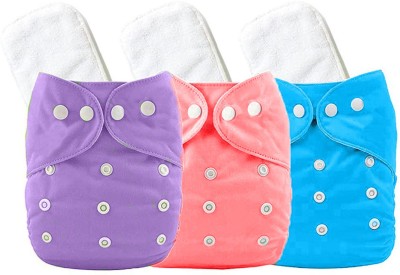 TINNY TOTS Premium Quality Fashionable Trendy Pack of 3 Baby Reusable Cloth Diapers All in One Adjustable Pocket Style Nappies Washable Durable With 3 Wet-Free White Microfiber Bamboo Insert Pads Combo(PUBLPI) - New Born(6 Pieces)