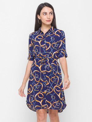 Globus Women Ethnic Dress Dark Blue Knee Length Dress