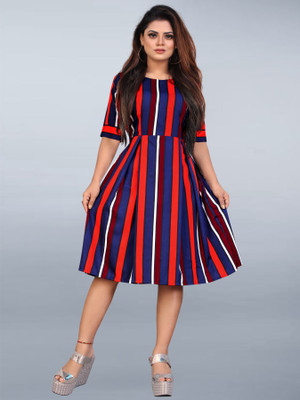 BRIGHT WORLD Women A-line Red, Blue, Maroon Knee Length Dress
