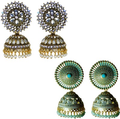 Anish Designer party waear golden earrings combo of 2 stylish long jhumka earrings for women golden oxidised jhumki combo, Traditional earrings for women Stylish Party Wear Designer Jhumka Jhumki Earring Silver earrings for girls Alloy Earring Set