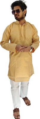 R.H. CHIKANS Men Embroidered Straight Kurta(Yellow)