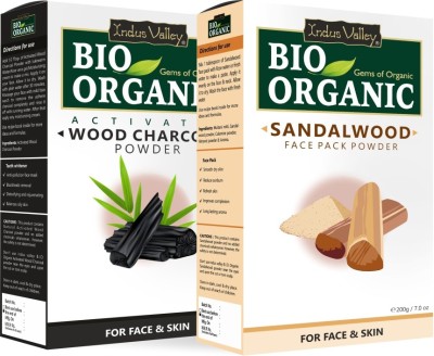 Indus Valley Bio Organic Sandalwood Face Pack Powder And Activated Charcoal Powder Combo Set(300 g)