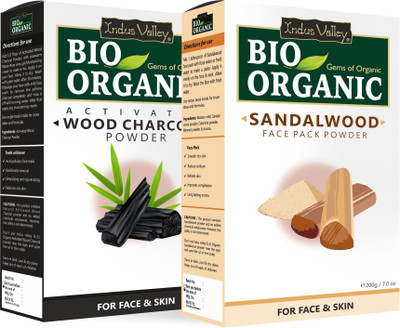 Indus Valley Bio Organic Sandalwood Face Pack Powder And Activated Charcoal Powder Combo Set(300 g)