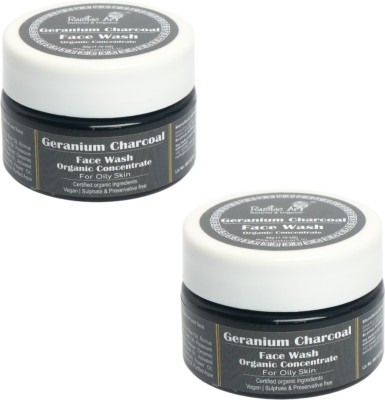 RUSTIC ART Organic Geranium Charcoal Concentrate|Anti Blackhead (Pack of 2) Face Wash(100 g)