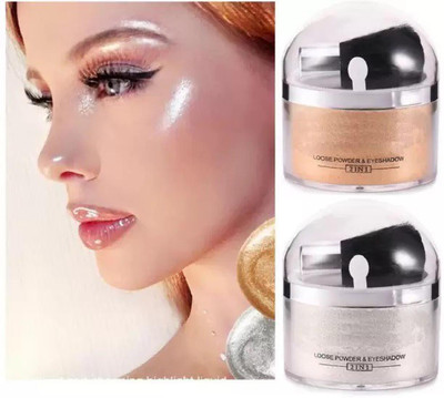 GFSU PERFECT WHITENING SHIMMER LOOSE POWDER HIGHLIGHTER PACK OF TWO Highlighter(GOLD, SILVER)