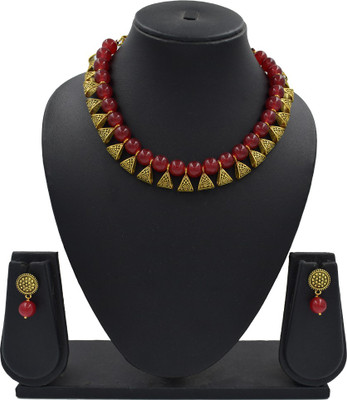 Sandhya Designer Studio Stone Red Jewellery Set(Pack of 1)