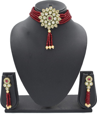 Sandhya Designer Studio Stone Maroon, Gold Jewellery Set(Pack of 1)