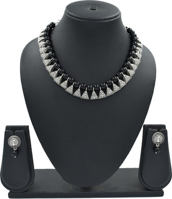 Sandhya Designer Studio Stone Silver, Black Jewellery Set(Pack of 1)