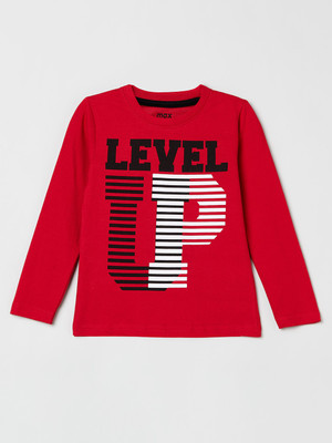 MAX Boys Typography, Printed Pure Cotton Regular T Shirt(Red, Pack of 1)