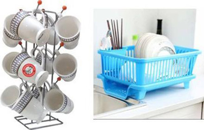 Value Adds Containers Kitchen Rack Steel, Plastic Present a combo pack of 3 In 1 Drain Basket with Utensil Holder And Tray Dish Drainer & Stainless Steel Cup Stand Coffee/Tea Cup Holder For Modular Kitchen Mug Stand Kitchen Rack Rust Free Steel Cup Holder 12 Hook Hanger Orange V Shape Cup Stand .