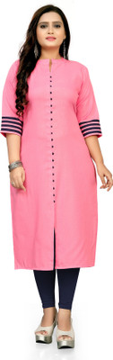 amar tex Women Solid Straight Kurta(Pink)