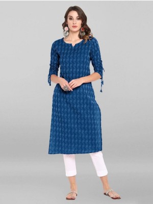 Shri Pradha Women Printed Straight Kurta(Blue)