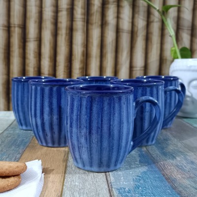 ARDVAN INDIA Coffee Teas Cups Set of 6 Studio Pottery Ceramic (Blue, 250 ml Each, Microwave & Dishwasher Safe) | Tea | Hand Glazed & Handmade | Special Rare Edition | Perfect for Gifting Ceramic Coffee Mug(250 ml, Pack of 6)