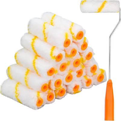 Onneybrothers 4 INCH ROLLER KIT WITH HANDLE PACK OF 20 YELLOW LINE ROLLER Paint Roller(Pack of 20)