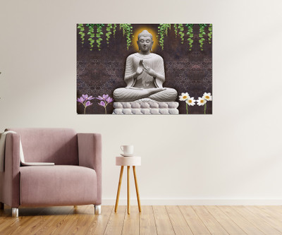 Masstone Lord Buddha in Meditation Sparkle Coated Self Adhesive Painting Without Frame Digital Reprint 24 inch x 36 inch Painting(Without Frame)