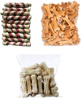 SAWAY Dog Rawhide Mutton Spirral Munchy (Red) 250Gr, Healthy Treat Big Brown Biscuit 250gr & Healthy Pressed Chew Bone 3inch 250g (Pack Of 750gr) Mutton, Beef, Vegetable Dog Chew(0.75 kg, Pack of 1)