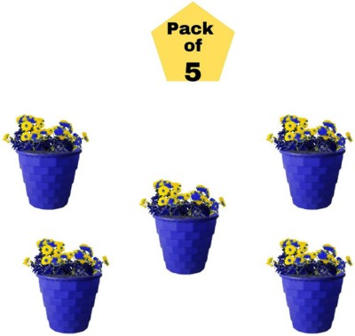GTC Brick Pot ( 8 Inch -Blue ) Plastic standing Pot Planter for Indoor and Outdoor home Décor /Beautiful Round Brick Design Pot/Flower Pot Container for Garden Balcony ( Blue, Pack of 5 ) Plant Container Set(Pack of 5, Plastic)