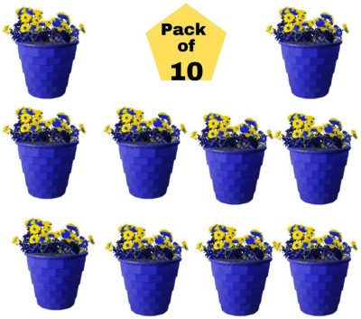 GTC Brick Pot ( 8 Inch -Blue ) Plastic standing Pot Planter for Indoor and Outdoor home Décor /Beautiful Round Brick Design Pot/Flower Pot Container for Garden Balcony ( Blue, Pack of 10 ) Plant Container Set(Pack of 10, Plastic)