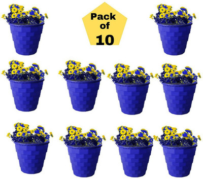 GTC Brick Pot ( 4 Inch -Blue ) Plastic standing Pot Planter for Indoor and Outdoor home Décor /Beautiful Round Brick Design Pot/Flower Pot Container for Garden Balcony ( Blue, Pack of 10 ) Plant Container Set(Pack of 10, Plastic)