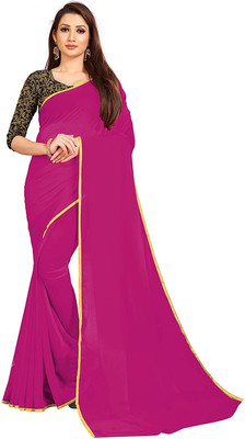 JiproStore Solid/Plain Bollywood Lycra Blend Saree(Pink)