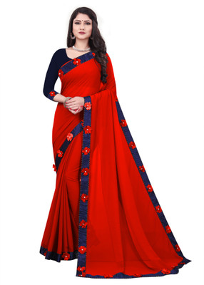 Fashion Day Applique Bollywood Georgette Saree(Red)