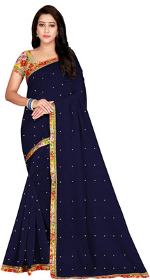 SILKZA Solid/Plain Daily Wear Chanderi Saree(Dark Blue)