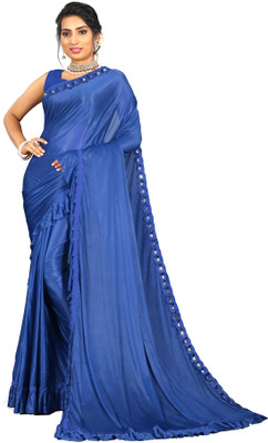 prabhas Embellished Bollywood Lycra Blend Saree(Dark Blue)