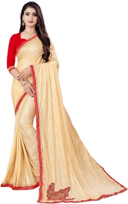 SILKZA Embroidered Bollywood Art Silk Saree(Cream)