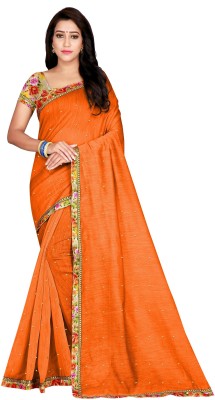 SILKZA Solid/Plain Daily Wear Chanderi Saree(Orange)