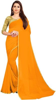 JiproStore Solid/Plain Bollywood Lycra Blend, Art Silk Saree(Yellow)