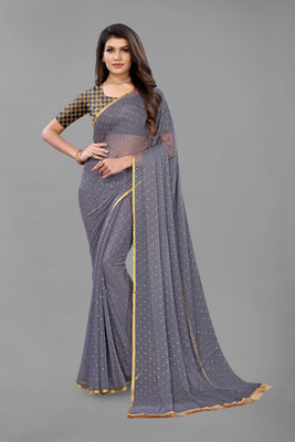 FABMORA Printed, Embellished Daily Wear Chiffon Saree(Grey)