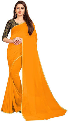 JiproStore Solid/Plain Bollywood Lycra Blend Saree(Yellow)