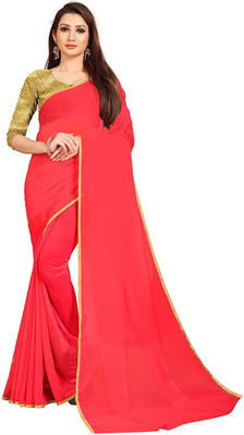 JiproStore Solid/Plain Bollywood Lycra Blend, Art Silk Saree(Pink)