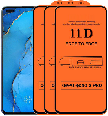 Casesily Edge To Edge Tempered Glass for Oppo Reno 3(Pack of 3)