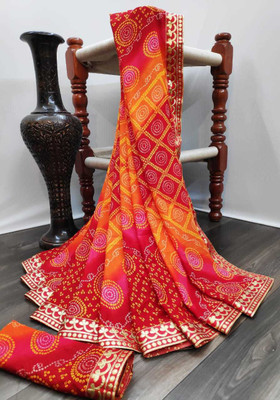Kanooda Prints Printed Bandhani Georgette Saree(Multicolor)