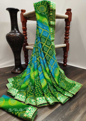 Kanooda Prints Printed Bandhani Georgette Saree(Multicolor)