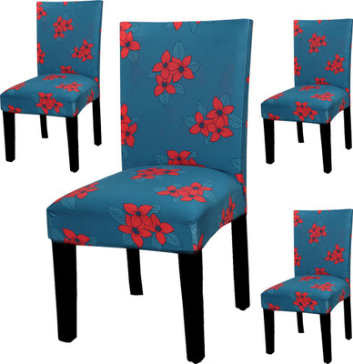 HOUSE OF QUIRK Polyester 1 Seater Chair Geometric Cover(Pack of 4 Blue)