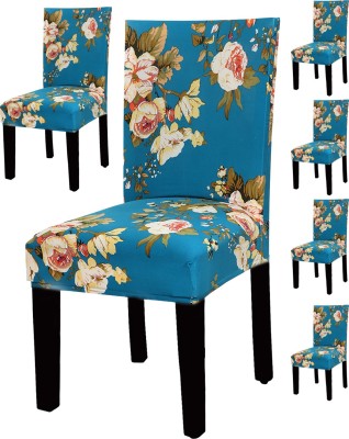 HOUSE OF QUIRK Polyester Floral Chair Cover(Blue Pack of 6)