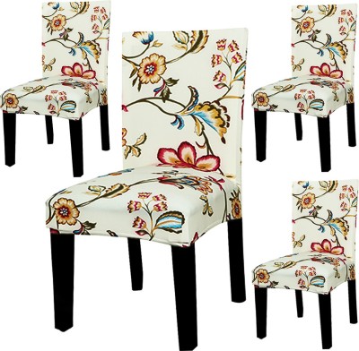 HOUSE OF QUIRK Polyester Geometric Chair Cover(White Pack of 4)